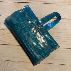 Vintage kids girls glitter jelly case toiletries travel roll up foldable bag NEW